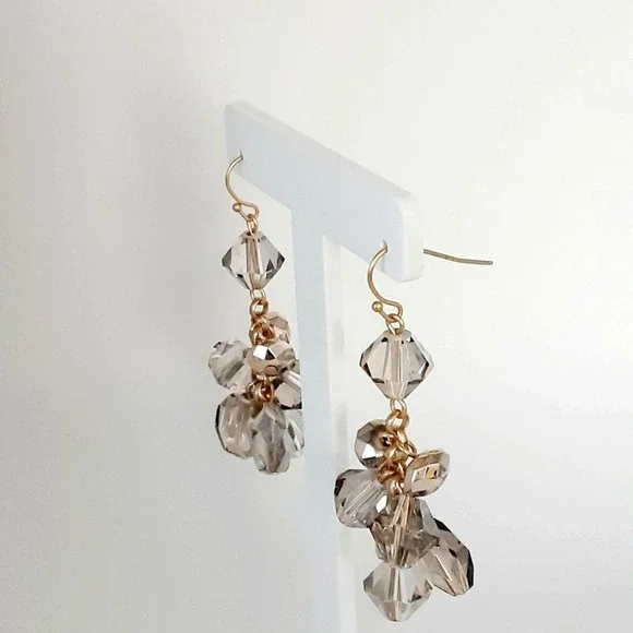 Chico's Fina Cluster Smokey Crystal Bead Dangle Earrings Elegant Cha Cha NWT NEW - Picture 3 of 6